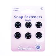 HEMLINE HANGSELL - Sew-On Snap Fastenerseners Metal 13mm 6 Sets - black